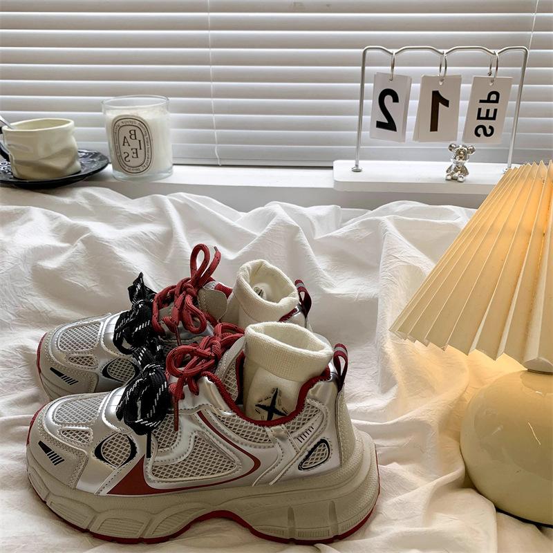 Korean Version of Platform Dad Shoes Autumn 2025 New Versatile Chic Shoes Lightweight Mesh Shoes Breathable Casual Sports