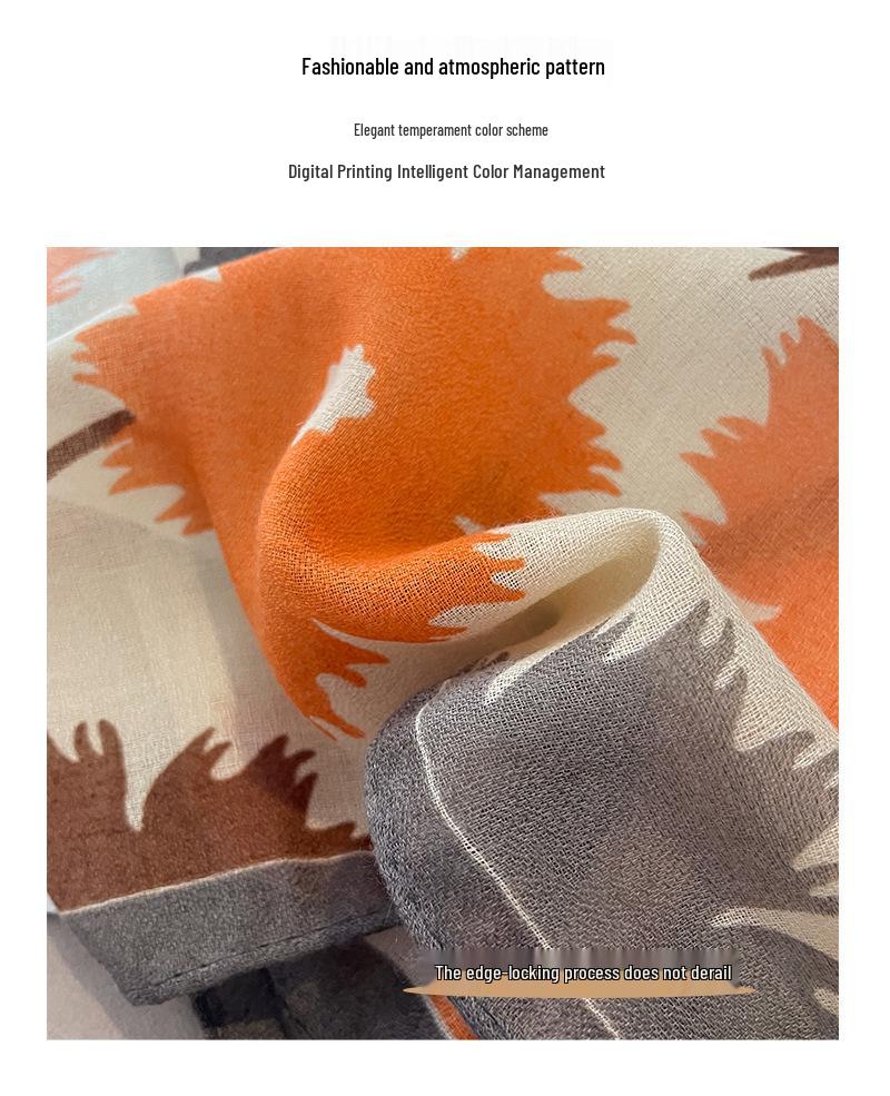 Korean Style Floral Cotton Linen Scarf, Versatile Long Thin Shawl for Women