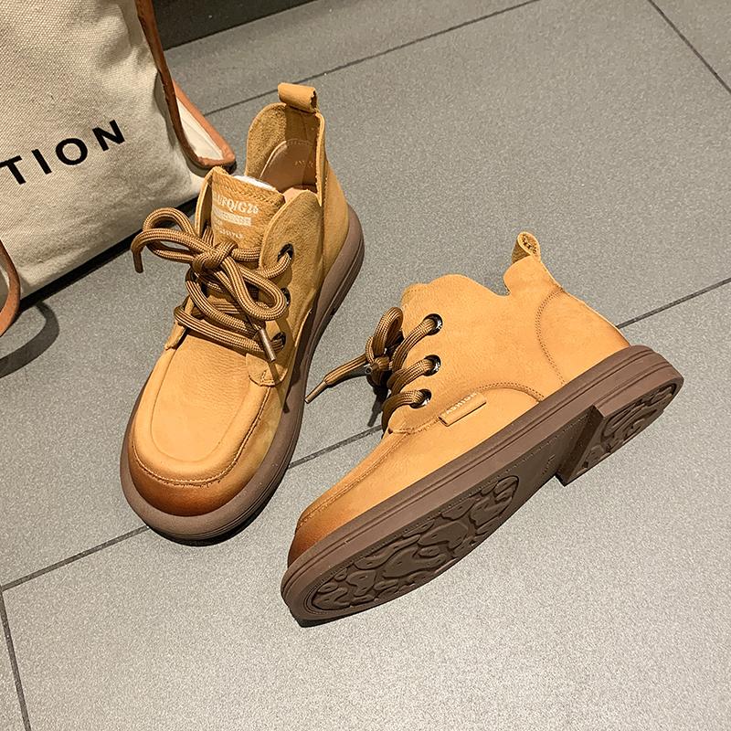 Autumn New Vintage Women's Spring British All-in-One Comfortable Round Toe Lace-Up Boots