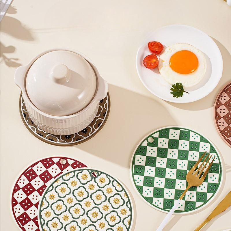 Retro Checkerboard Heat Insulation Pad, Pot and Bowl Pad, High-temperature Resistant Plate Pad, Anti-slip Table Pad, Heat-resistant