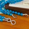 Retro 8Mm Natural Blue Chalcedony Double-Layer Agate Necklace, Sweater Chain, Quality Knotted