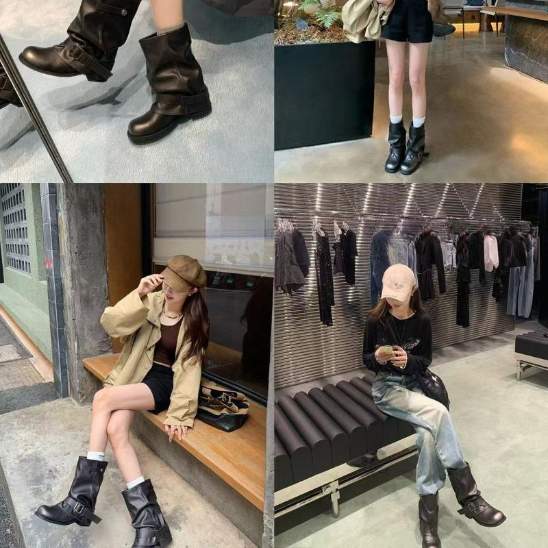 Antypoślizgowe kozaki z nogawkami spodni, damskie plisowane kozaki z klamrą, botki, buty damskie