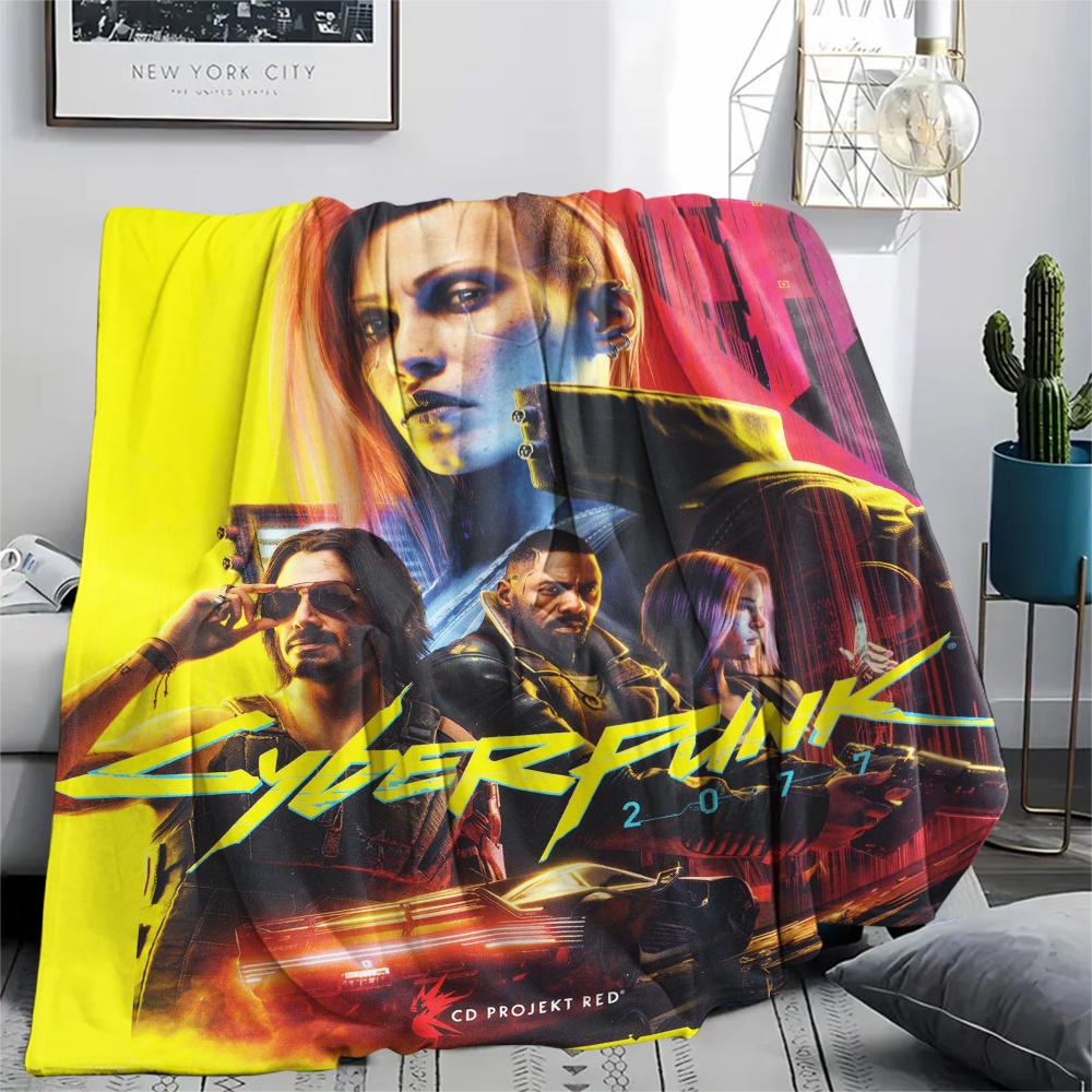 1Pc Cyberpunk Print Flannel Blanket, High quality Comfortable for All Seasons, Home Decor, Warmth and Comfort, Perfect for Christmas Gifts