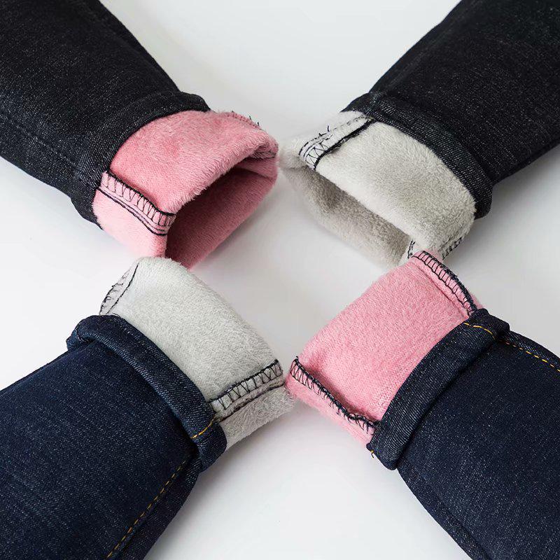 Plush High-Waisted Slim Fit Winter Jeans for Women - Korean Style Pencil Pants