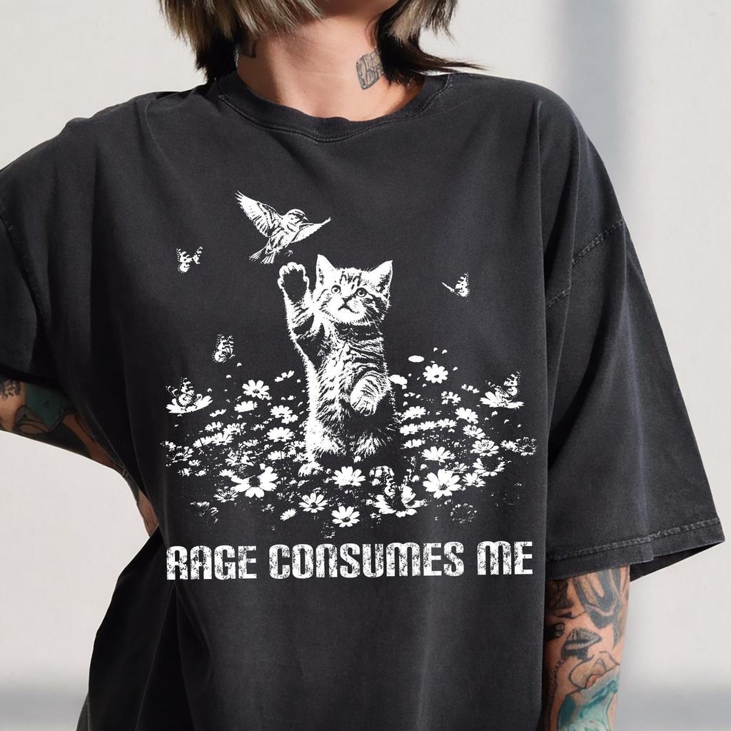 Rage Consumes Me Cat Shirt, Funny Meme Kitten Tee, Comfort Colors Cottagecore Gift