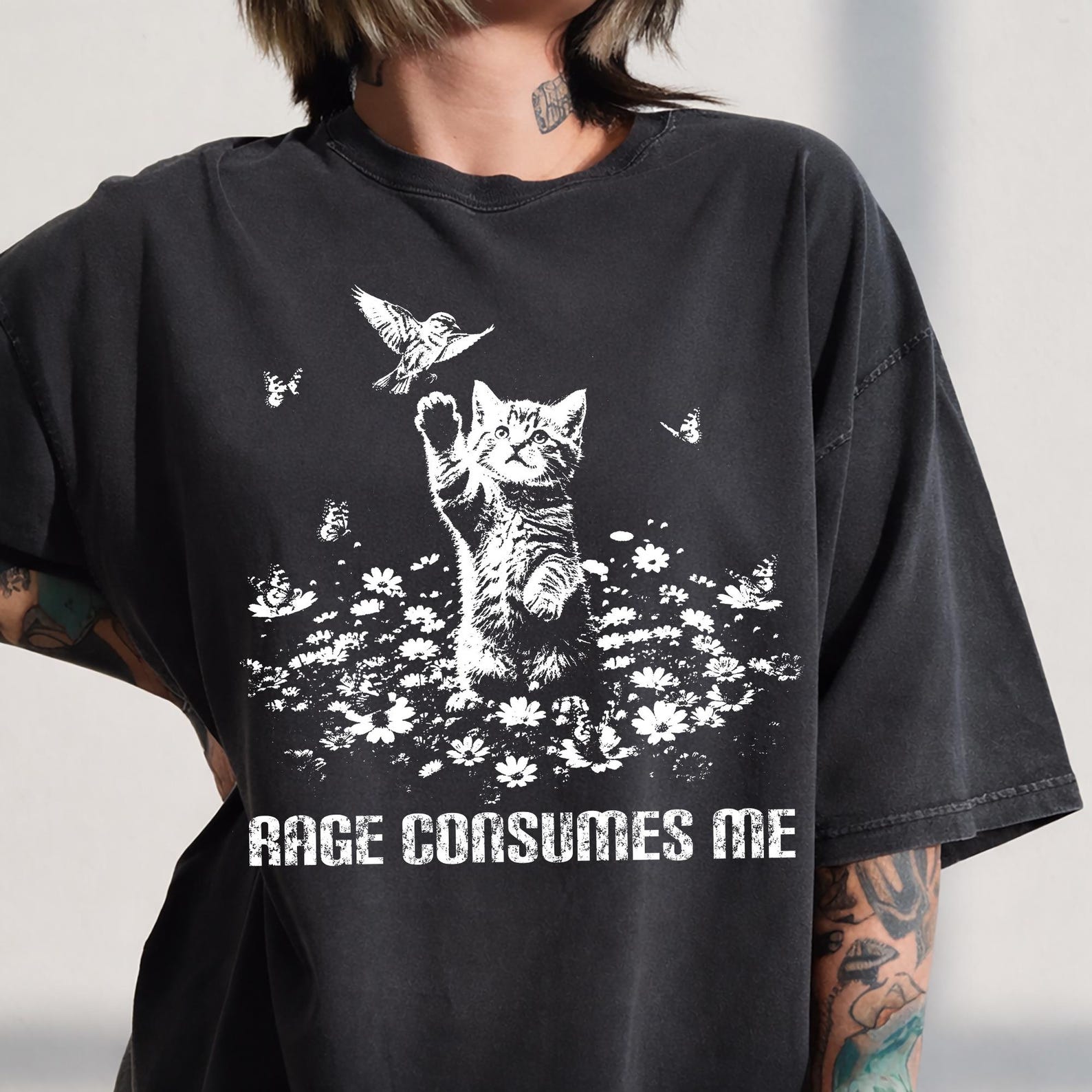 Rage Consumes Me Cat Shirt, Funny Meme Kitten Tee, Comfort Colors Cottagecore Gift XL