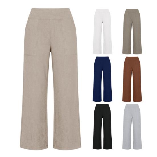 Women Cropped Pants High Waisted Straight Wide Leg Casual Pants with Pockets Loose Fit Vacation Office Trousers