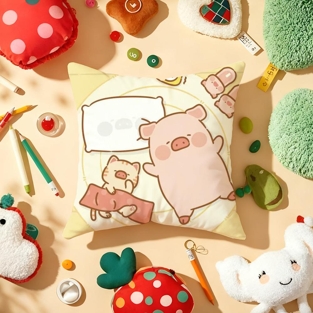 Cute Cartoon lulu pig Cushion Cover Plush Fabric Soft DoubleSided Printed Sofa Warm Winter Home Gift Pillow Cover