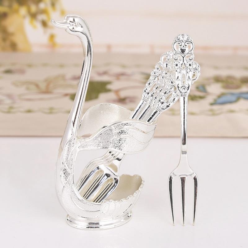 Decorative Dinnerware Set with Swan Base Holder Spoons and Forks for Coffee Fruit Dessert Stirring Mixing Ideal Gift Ideas