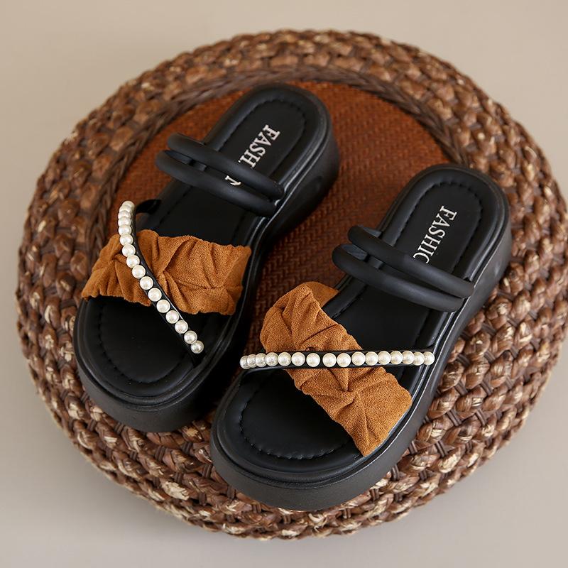 

Крутые тапочки для женской летней обуви 2025 новая мода жемчуг с юбкой два способа носки сандалии нескользящие для беременных 41 коричневый