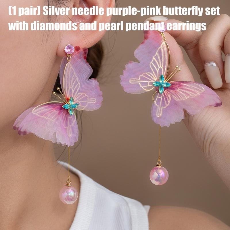 Sparkling Butterfly Drop Earrings Pendant Alloy Jewelry For