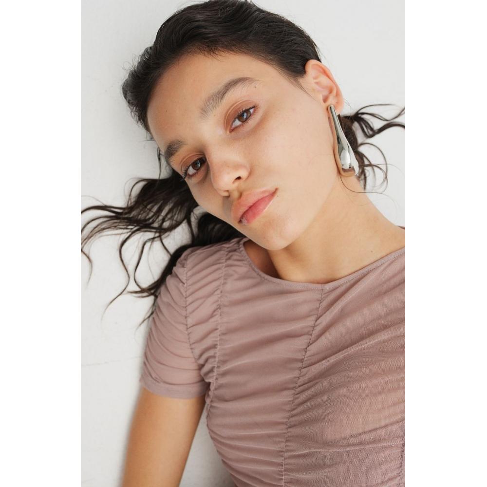 

Топ из сетчатой ткани HM Shirring Mesh, розовый