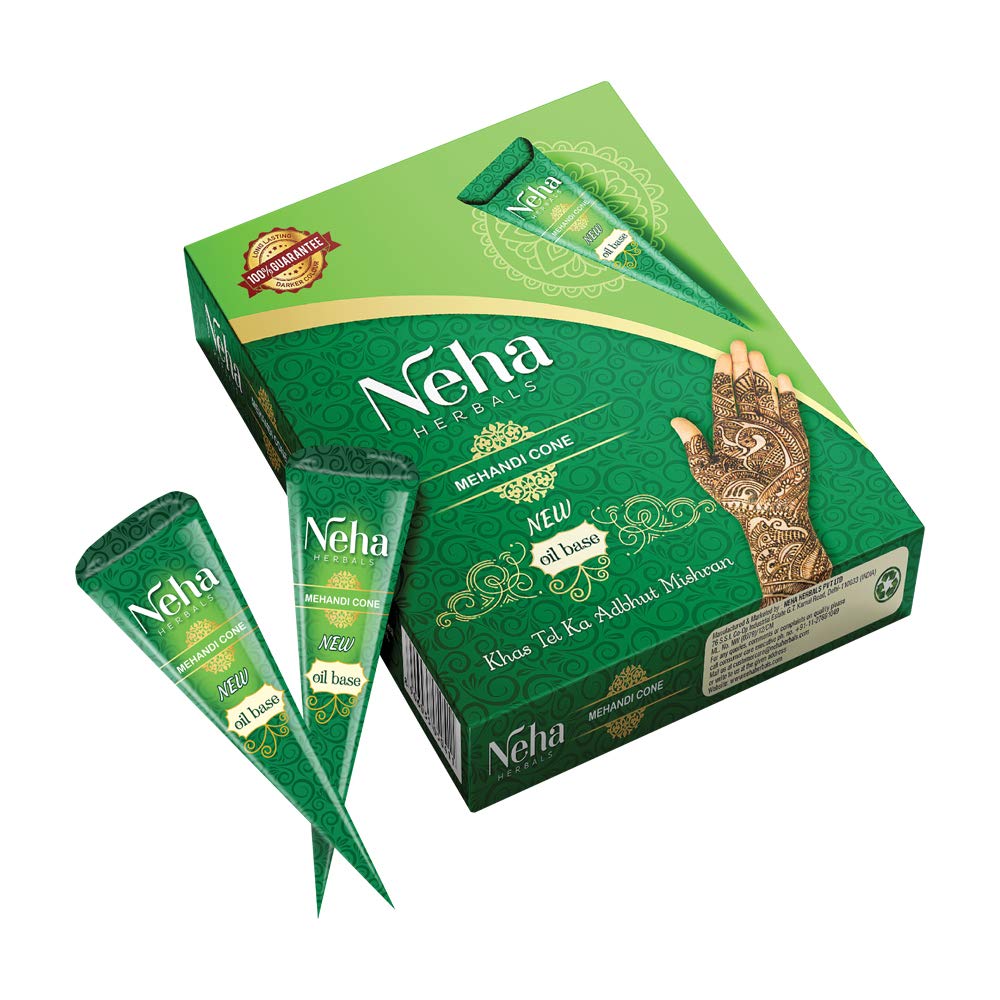 Neha Herbals Mehandi Cones For Hands And Feet Body Art With Natural Henna Color And Easy Application 25g  X 12  Cones
