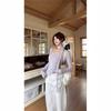 Women's Spring Wind Collar Long-Sleeve Ribbon Two-Piece Design T-Shirt