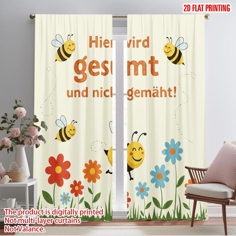 

2pcs 2D flat printing Window Curtains Here buzzing not mowing 100% Polyester Fabric Without Electricity Holiday Decorations 52.50×116.00 CM 2pcs