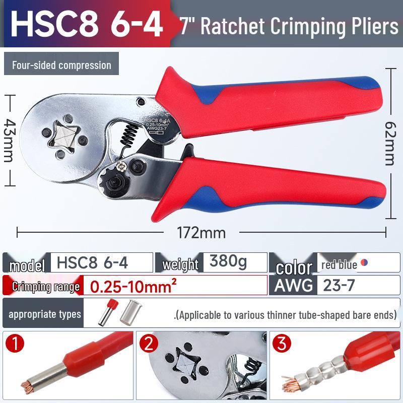 Electrician's Quad-Sided Crimping Pliers for Cold Press Copper and Wire Lugs, Terminals.