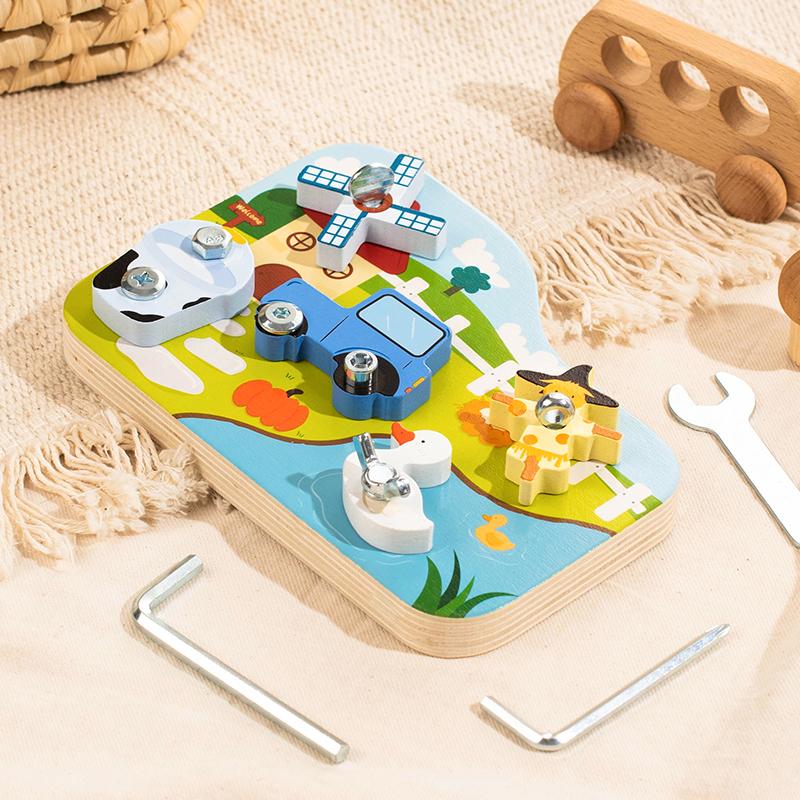 

Early Learning Farm Animal Car Assembly Toy Set - Rotating Screw Puzzle Educational Wooden Toy Diy Tool Children s Birthday Gift