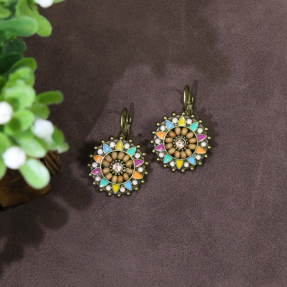 Bohemian Classic Women Geometric Tassel Wooden Earrings Vintage Gypsy Ethnic Circle Flower India Dangle Earrings Jhumka Jewelry