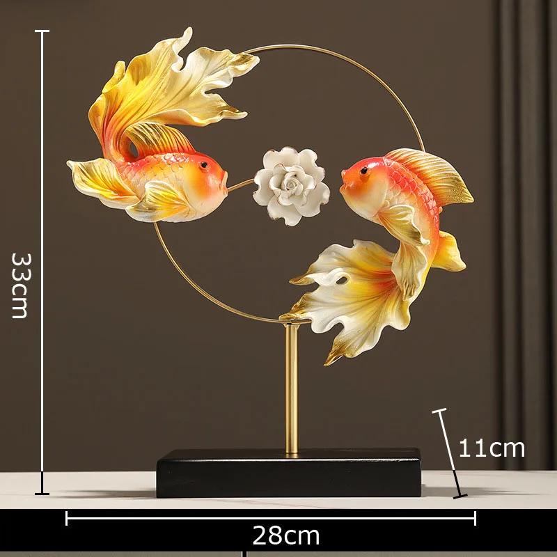 Creative Painted Carp Lotus Flower Decorative Ornaments Desk Decoration Mascot Carp Resin Crafts Sculpture Room Aesthetics Decor