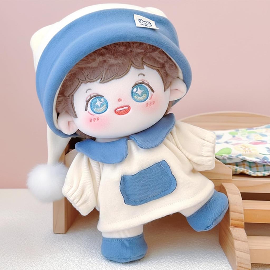 Pajama Set (Hat, Dress, and Shoes) for 10cm Plush Doll, Blue, Plush Clothes, Kigurumi Accessories, Otaku Activities, Doll, Mascot, Kpopdoll Costume