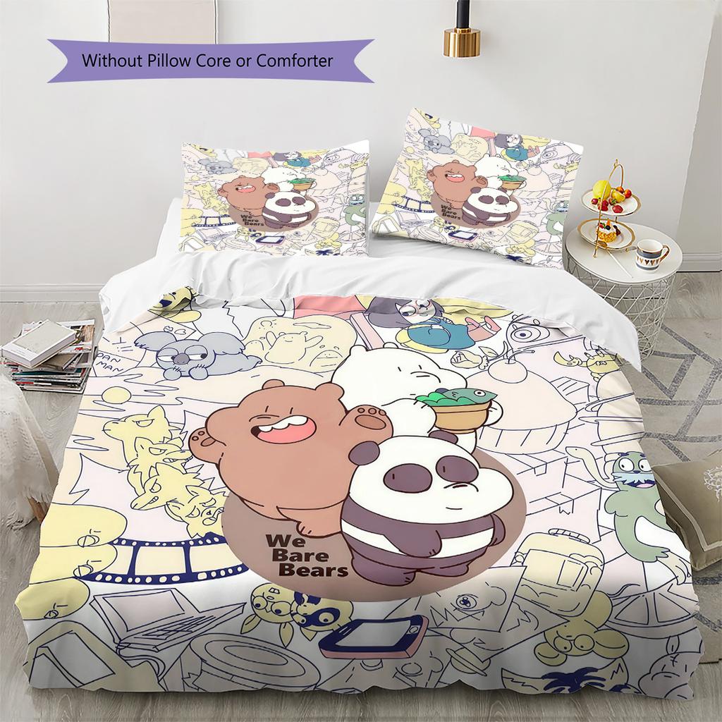 We Bare Bears Pattern Bedding Quilt Set  Home Decoration  Gift (1 * duvet cover + 2 * pillowcase  without core)