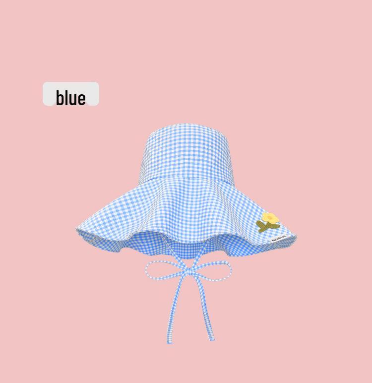 Women's Korean Checkered Wide Brim Fisherman Hat with Butterfly Tie for Summer Sun Protection
