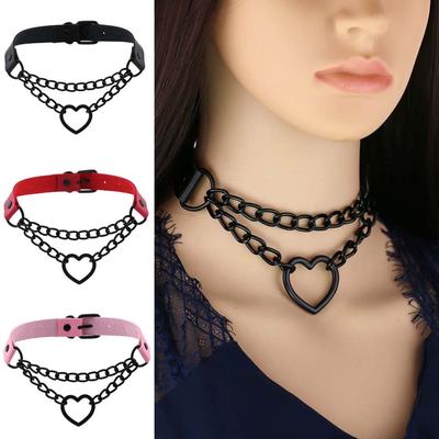 Heart Choker Goth Neck Chain Punk Collar for Women Girl Leather Cosplay Jewelry Accessories