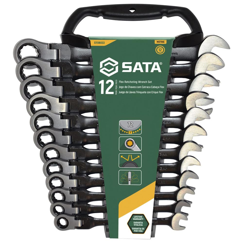 SATA Swing Head Combination Ratchet Wrench Black ST08033 Set, (12 Pieces),