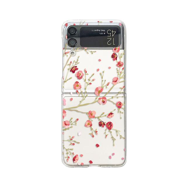 

Для Samsung Galaxy Z Flip 4 3 чехол с цветочной росписью прозрачный противоударный жесткий чехол для ПК для Samsung Zflip3 аксессуары Only Case
