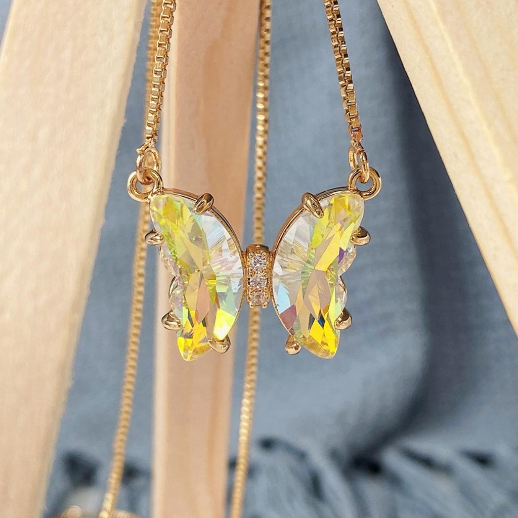 Butterfly Pendant Necklace Gold Color Box Chain for Women Daily Party Jewelry