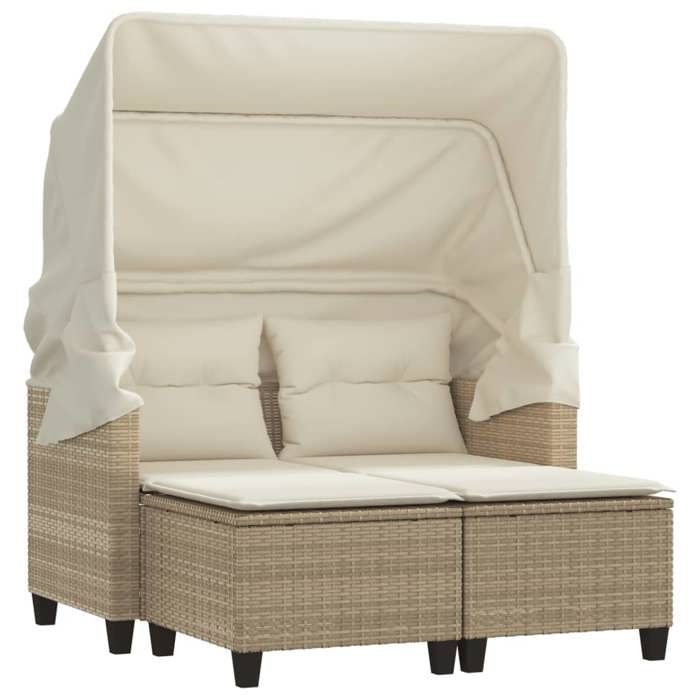 VidaXL Garden Sofa 2 Seater with Canopy and Stools, Patio Seat, Outdoor Balcony Terrace Furniture, Beige Resin 365784