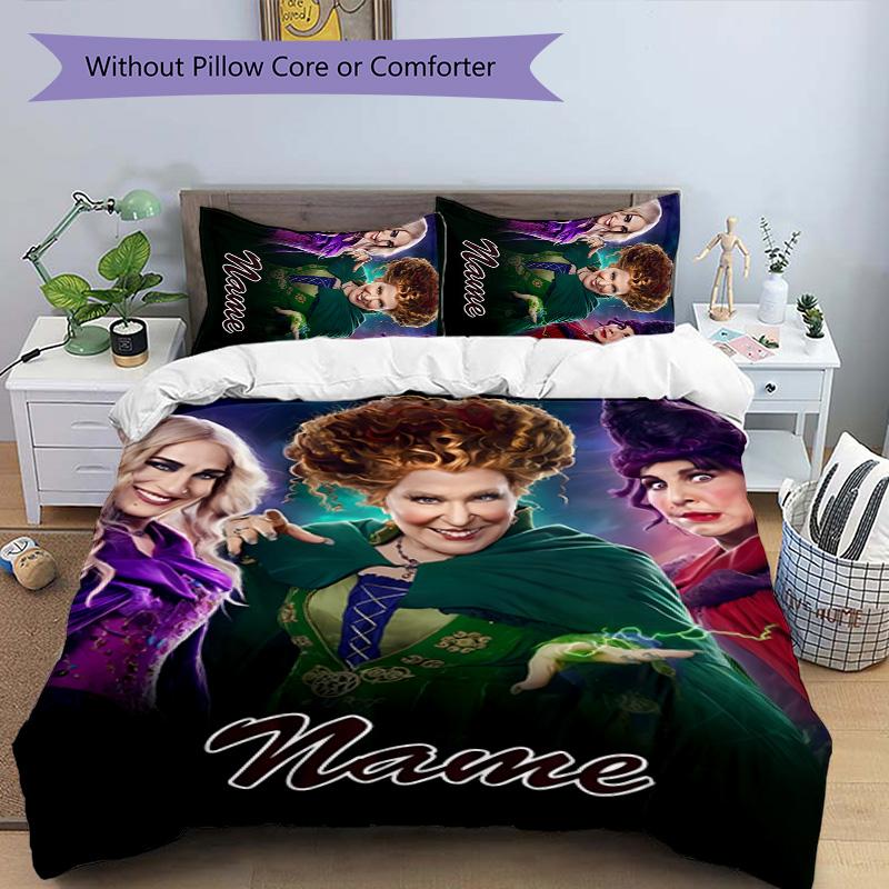 3pcs Hocus Pocus Cover Set - Personalized Name, HD Printed Bedding with 1 Cover and 2 Pillowcases - Perfect for Home Decor, Easy Care