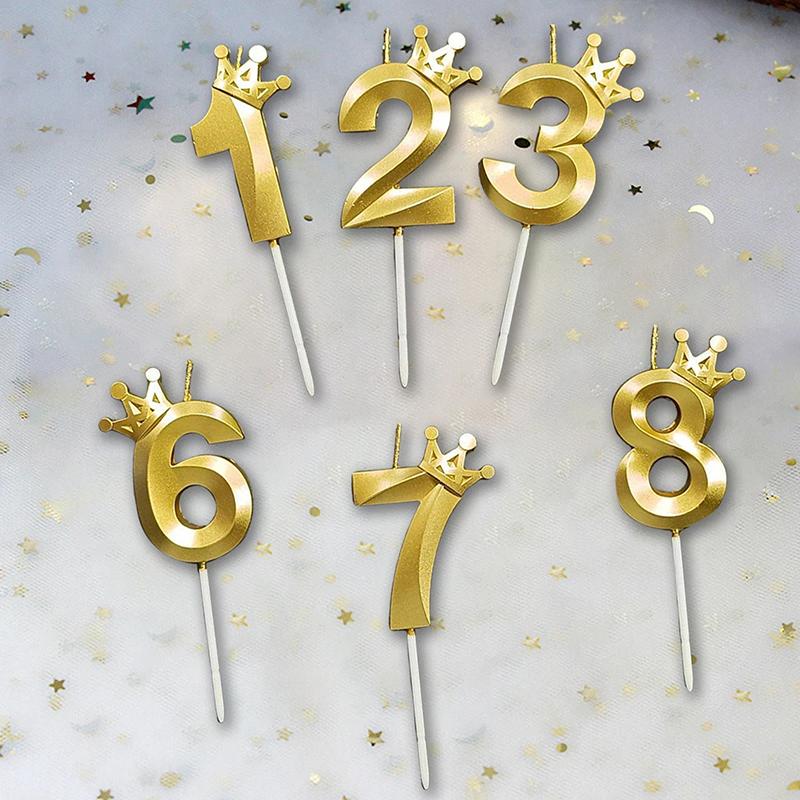 1 Pc Gold Crown Digital Candle Number Birthday Cake Candle Kids Birthday Party Wedding Cake Candle 0-9 Number Candle