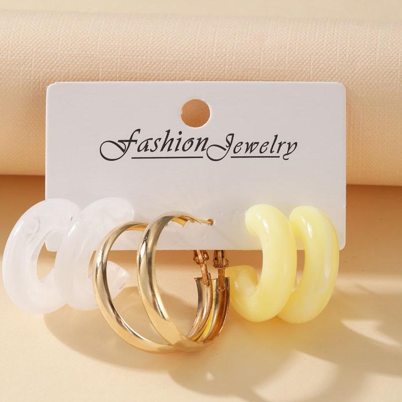 Colorful Resin Earrings Set  Pearl Hoop Candy Color Metal Mix Match 2024 New Style for Women Wedding Party Earrings