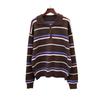 Retro Contrasting Color Striped Lapel Sweater Pullover Autumn and Winter New Loose Age-reducing Knitted Sweater Top Women