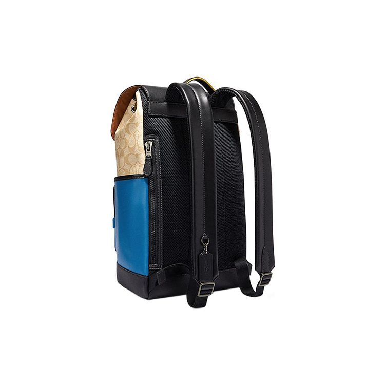 Coach Track Color Block Classic Logo Print Fabric Backpack Large Men Backpack Blue Black CH116-QBVFG