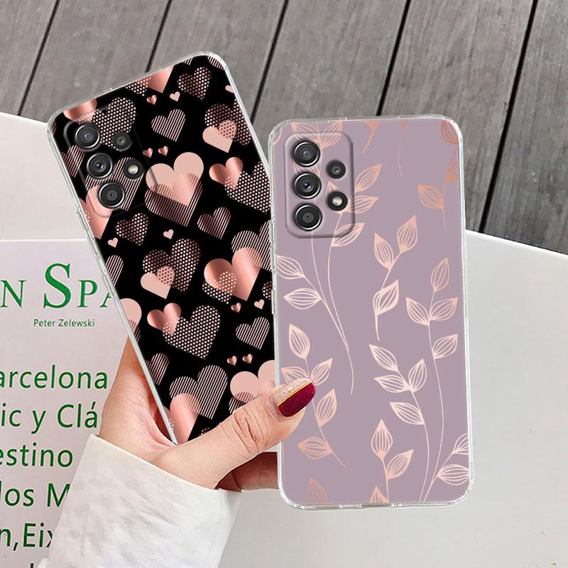 Glitter Hearts Love Grass Leaf Phone Case For Samsung Galaxy A56 A57 A37 A55 A54 A36 A35 A26 A25 A16 A17 A07 A52 A34 A53 Cover