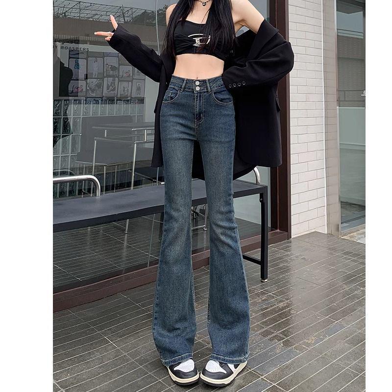 Women s Black & Grey Micro-Flare Jeans - Autumn/Winter 2025 Plus Velvet, Slimming Fit & Versatile Floor-Length Pants XS