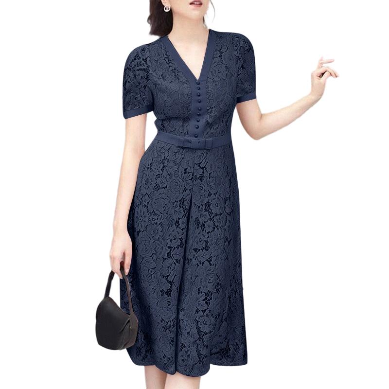 

ZANZEA Женское повседневное летнее платье с кружевной вышивкой и пэчворком, с коротким рукавом 5XL темно-синий