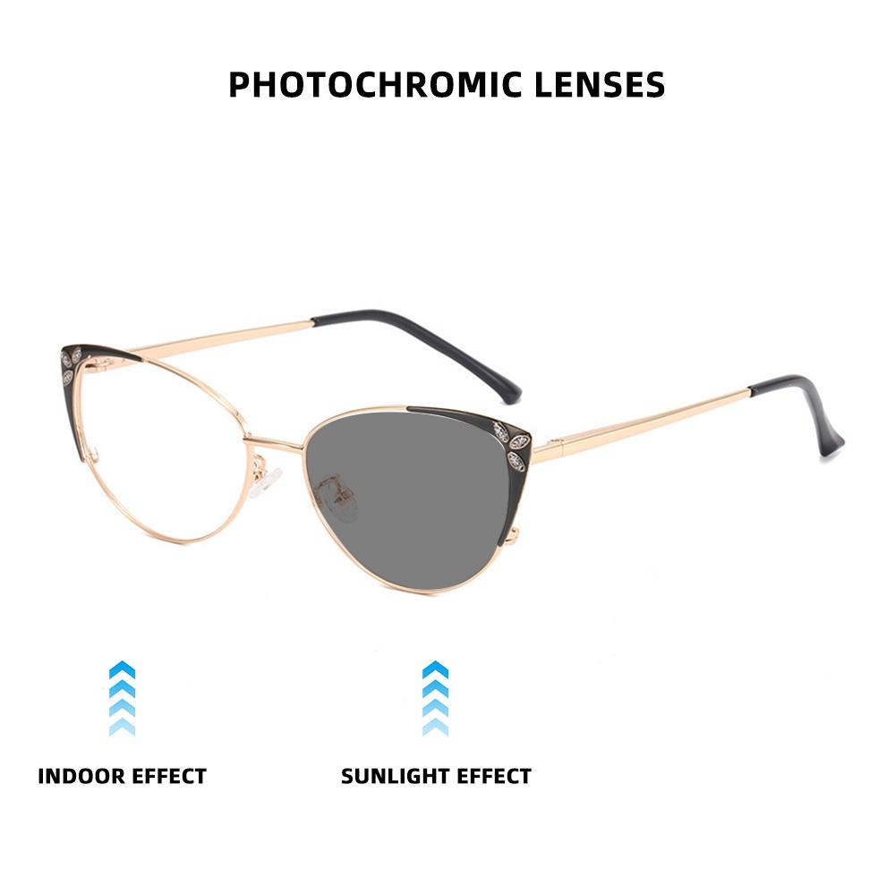 Fashion Metal Cat Eye Anti Blue Light Glasses Frame Stylish Photochromic Presbyopia Eyeglasses Customizable Prescription Lens -2