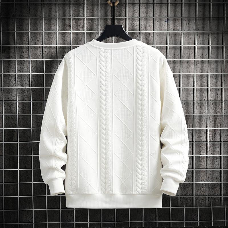 Spring and Autumn New Men's Casual Versatile Youth Jacquard Knitted Shirt Hoodie Round Neck Long Sleeve T-shirt Sweatshirt
