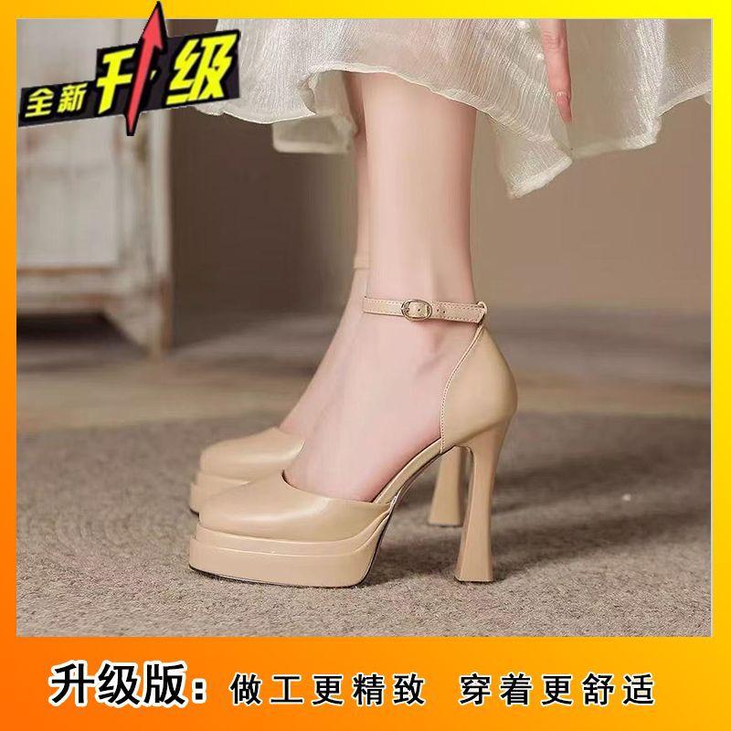 Mary Jane wedding shoes small women's single shoes new square head cute word high heels