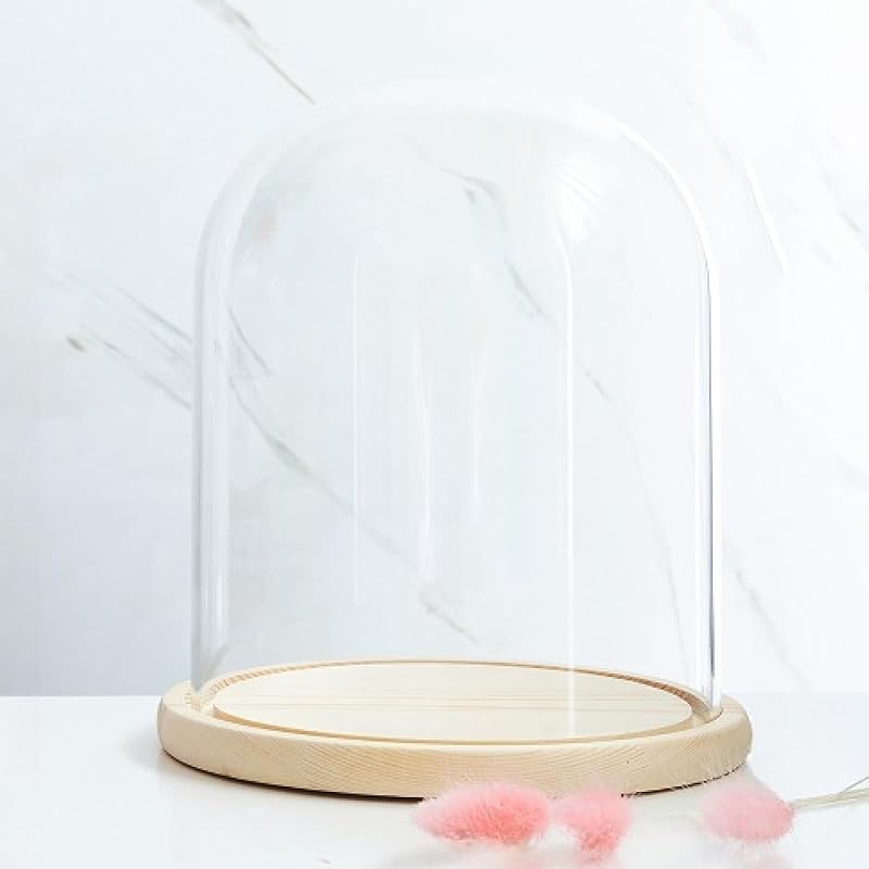 

Стеклянный купол диаметром 7 дюймов, декоративный стеклянный клош, купол для демонстрации, пылезащитный стеклянный купол для демонстрации с основанием из массива дерева, для офиса, дома, рабочего стола 7 x 8.6