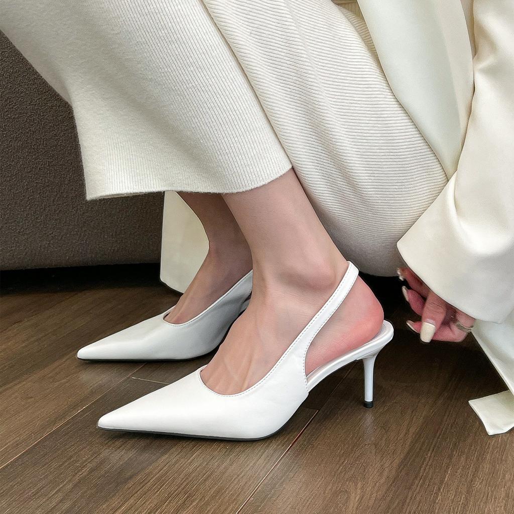 Premium white pointed high heels women's gentle temperament bag head shallow mouth empty sandals women