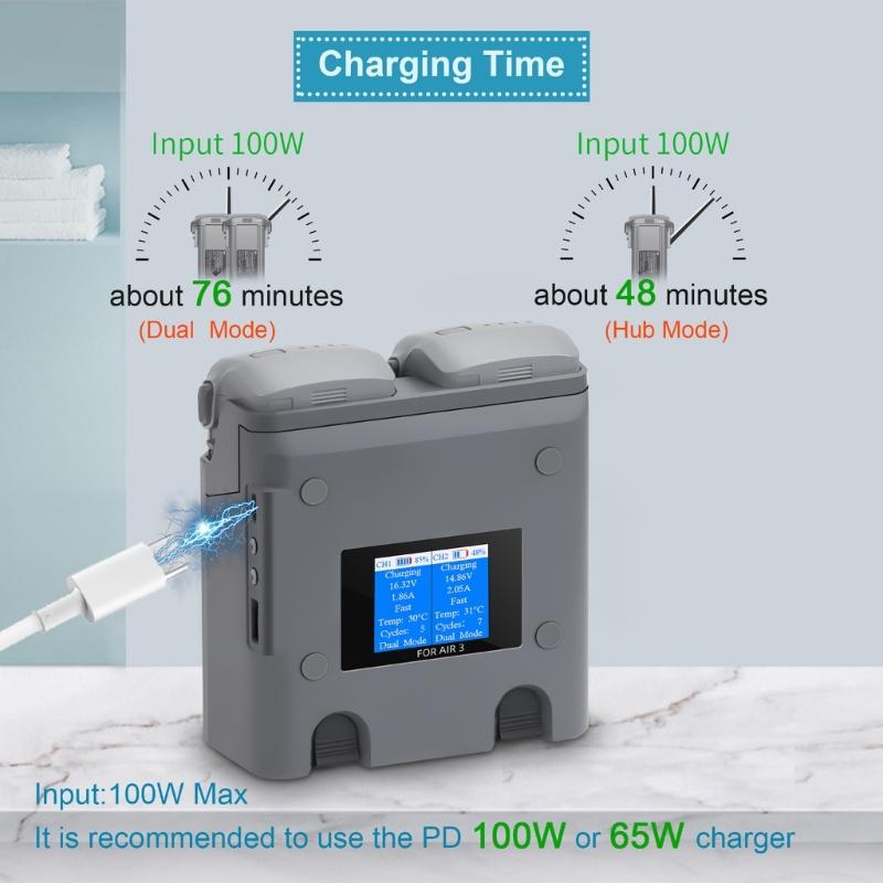 MultiFunction Two Way Drones Charging Station Charging Hubs with USB Port for Air 3 Drones Batteries with USB C Cable