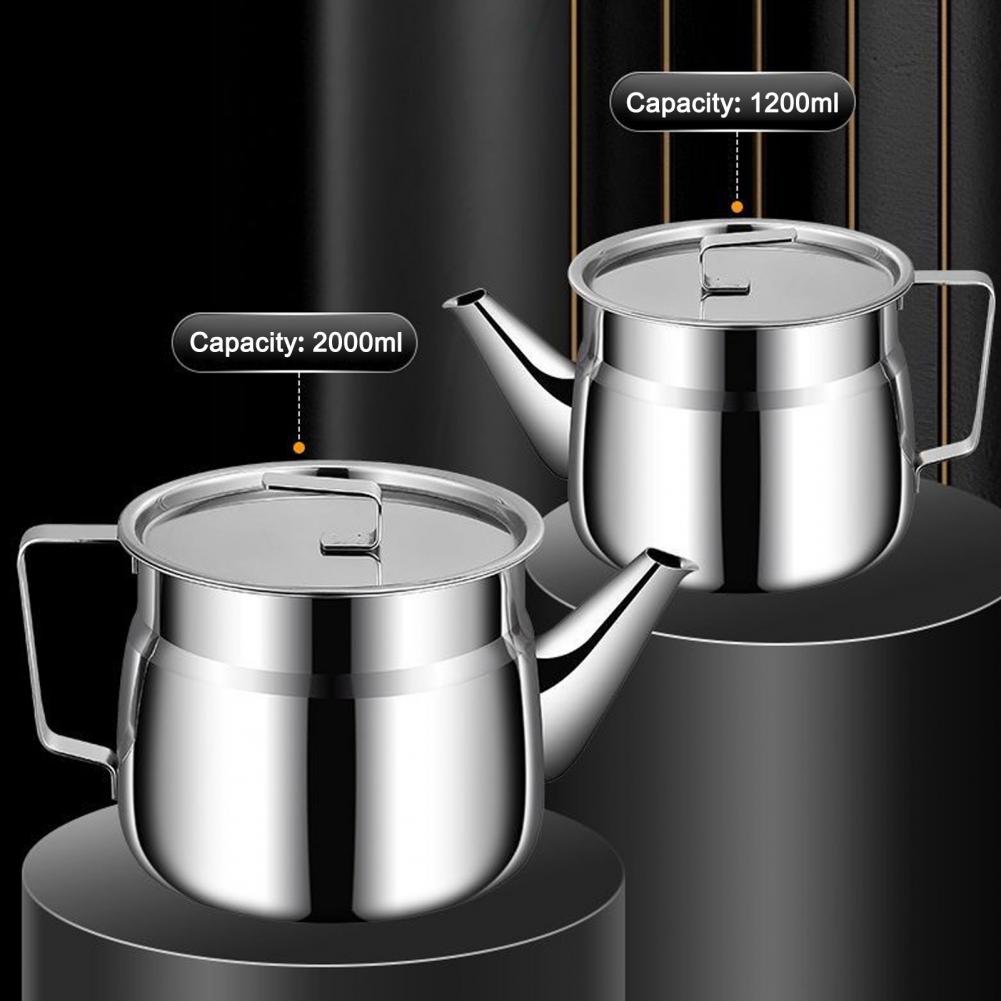 Small Kitchen Oil Container Compact Oil Stainless Steel Oil Filter Container with Fine Mesh Strainer Heat-resistant Kitchen Jug