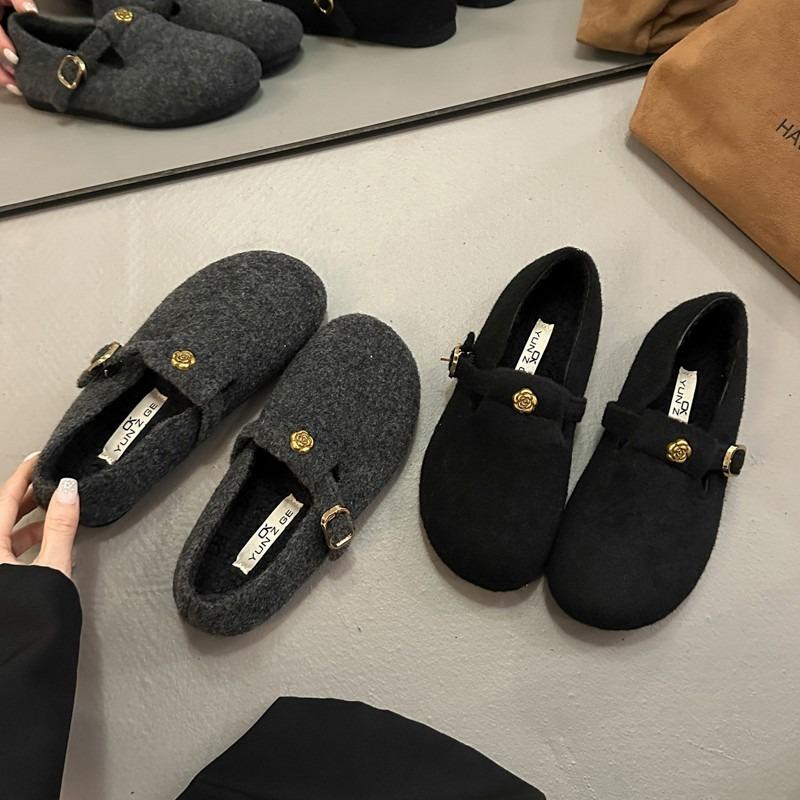 Retro Gray Thick-soled Velvet Women's New Winter Warm Outer Wear Velvet Single Shoes
