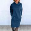 Women Dress Hooded Loose Solid Color Long Sleeve Pullover Knee Length Thick Warm Casual Fall Spring Midi Dress