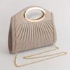 Double Magnetic Button Glamorous Glitter Dinner Clutch Bag for Ladies with Metal Ring Handle Pleated Design Includes Necklace Crossbody Bag