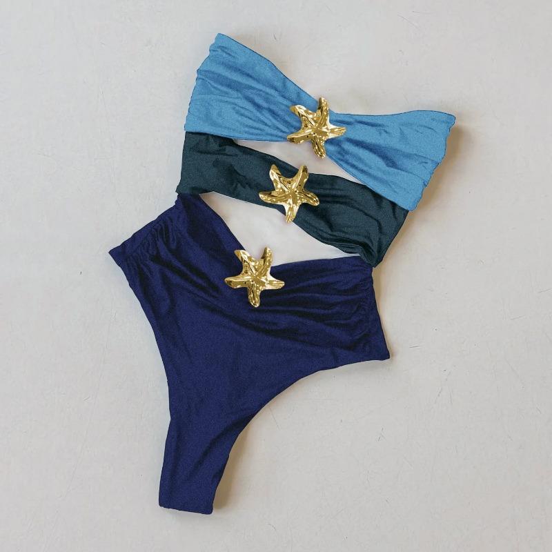 Fato de Banho Inteiro Hollowen Sexy Feminino Moda Praia 2025 Biquíni Cavado Feminino Biquíni Fatos de Banho Brilhantes Body Fato de Banho Roupa de Praia